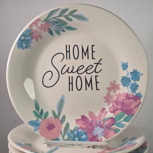Home Sweet Home Floral Ceramic Plate Set Microwave Dishwasher Safe