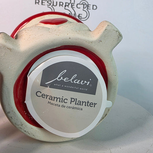 BELAVI Valentines Day Ceramic Mushroom Shaped Planter With Red & White Heart Design