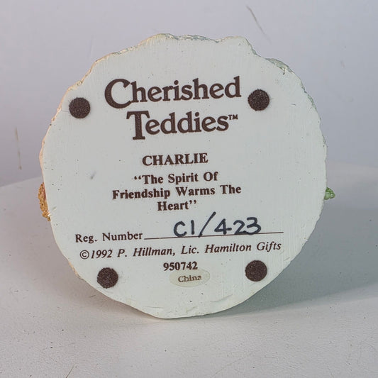 Cherished Teddies Figurine "Charlie" With Bunny & Holiday Decor