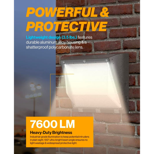 Outdoor LED Wall Pack Light Sunco 7600 Lumens 60W Aluminum Polycarbonate Dimmable 0-10V 17-Year Lifespan IP65 Brown