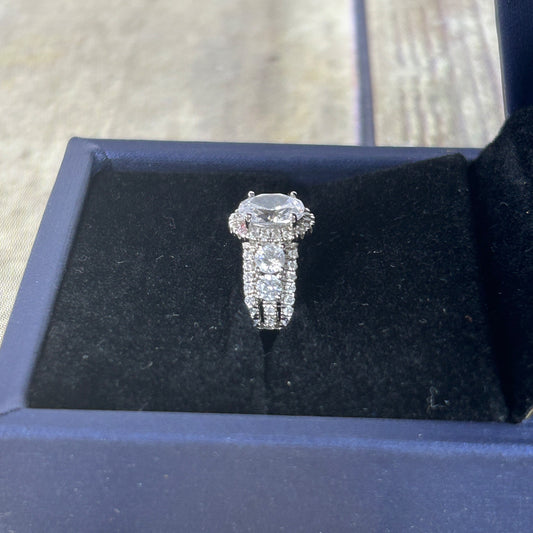 Italo Halo Half Eternity Multi Row Oval Cut Bridal Wedding Ring