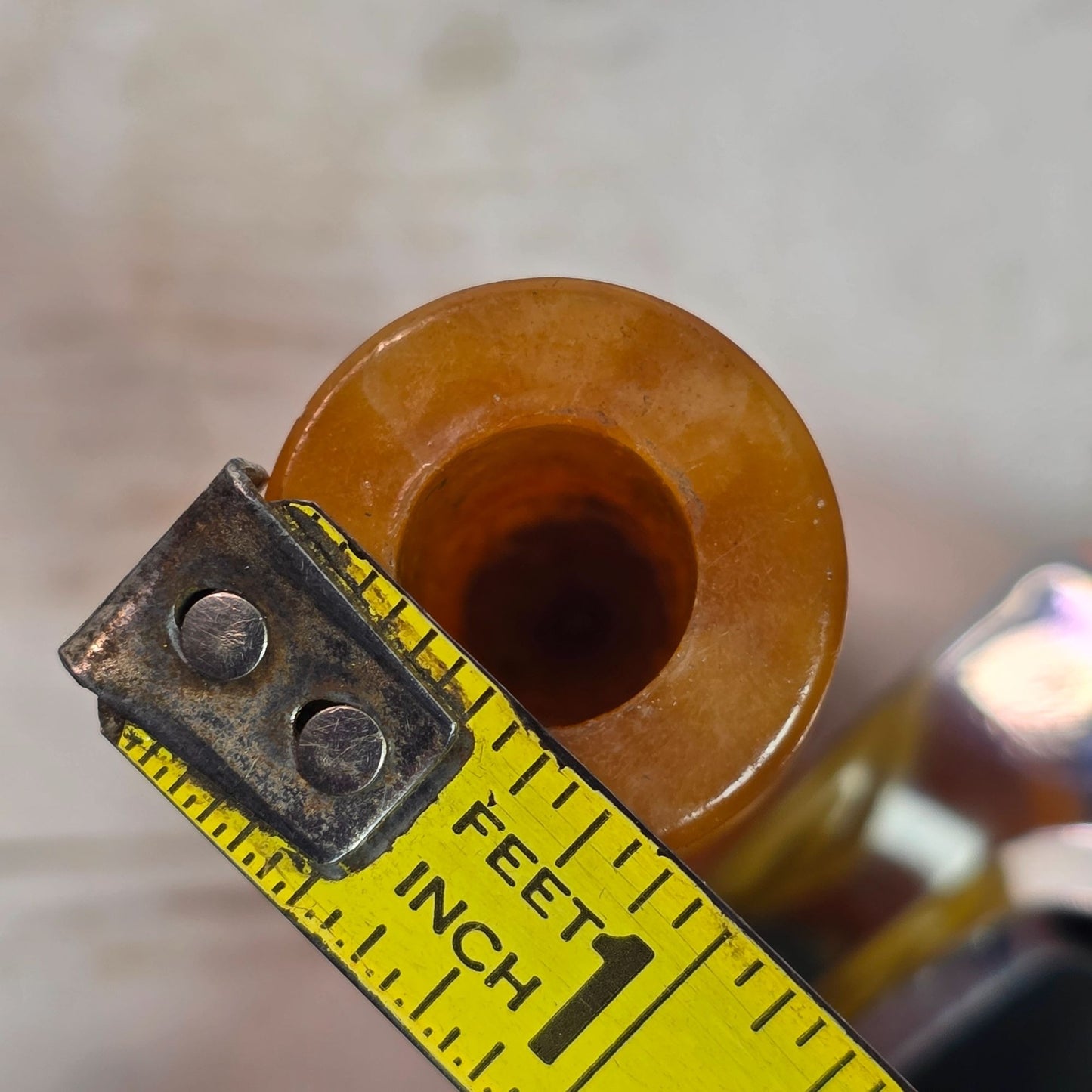 Vintage Amber & Yellow Bakelite Cane Or Umbrella Handle With Carved Detailing