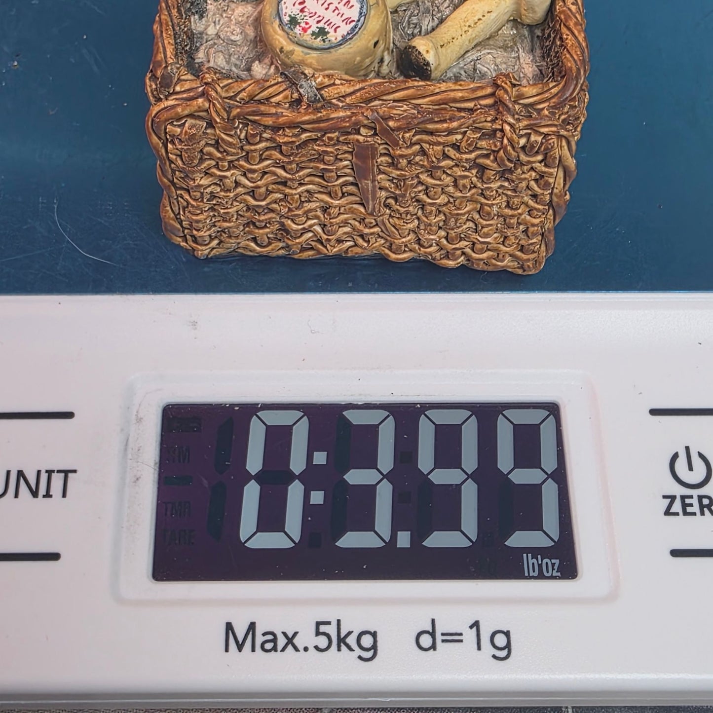 Vintage 1988 Teddy Bear Figurine In Wicker Basket With Champagne & Jam Hand-Painted Made In Scotland