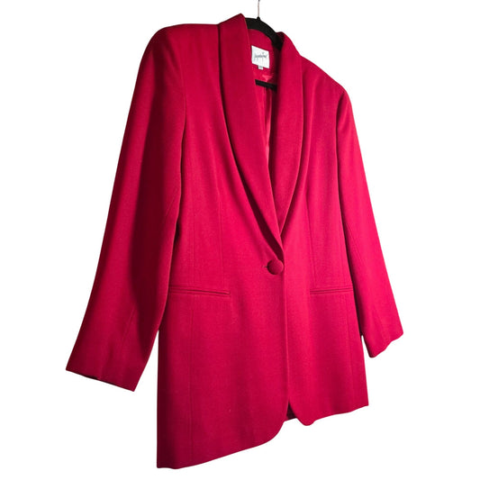 Vintage Jacqueline Ferrar Red Wool Blazer Size 12 Single-Button Womens Jacket Made In USA Dry Clean Only