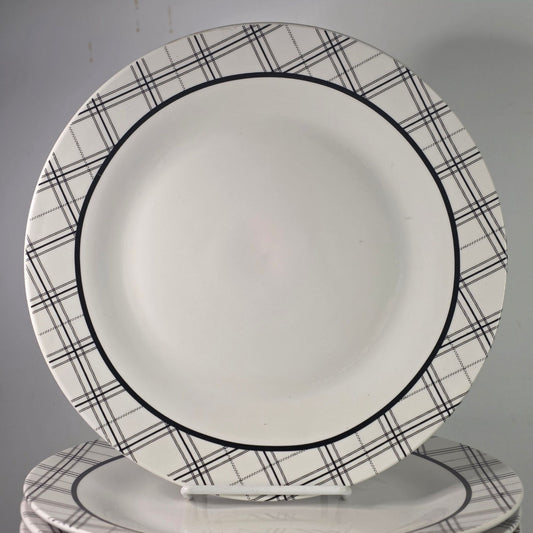 Set of 6 Royal Norfolk Black & White Plaid Rim Stoneware Dinner Plates 10.5" – Farmhouse Essential!