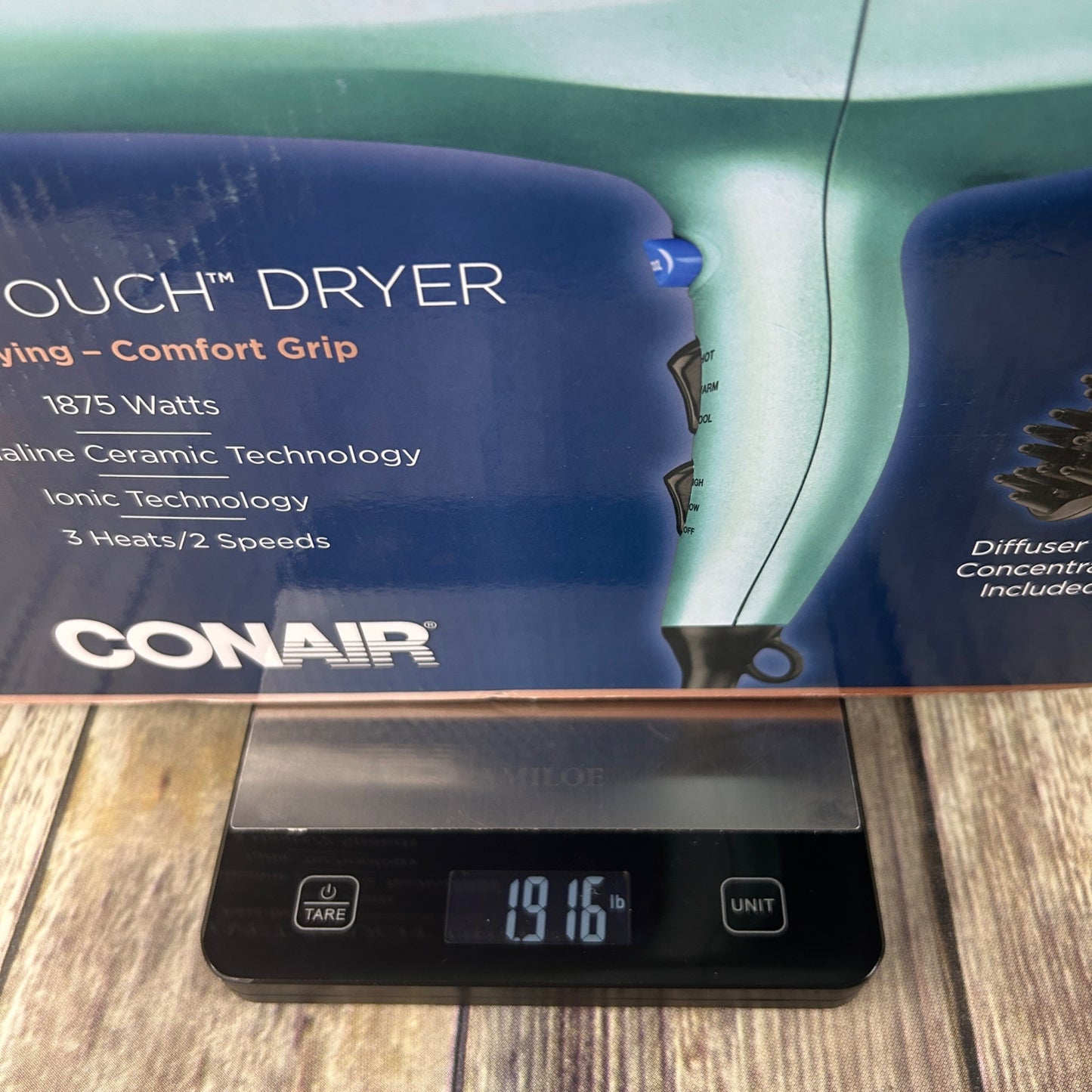 Conair Hair Dryer Velvet Touch 1875 Watts With Ionic & Tourmaline Ceramic Technology Includes Diffuser & Concentrator 3 Heat/2 Speed Setting