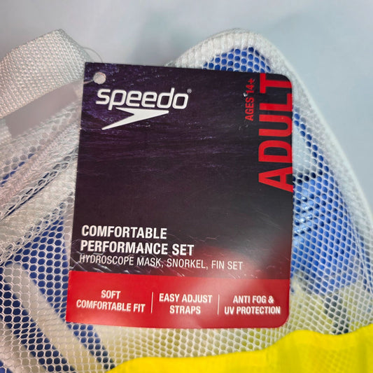 Speedo Adult Comfortable Performance Snorkeling Set With Hydroscope Mask Snorkel & Fins Anti-Fog UV Protection L/XL