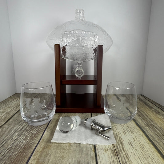 Kentucky Wildcats Football Glass Decanter With 2 Stemless Glasses By The Memory Company - 3 Piece Set