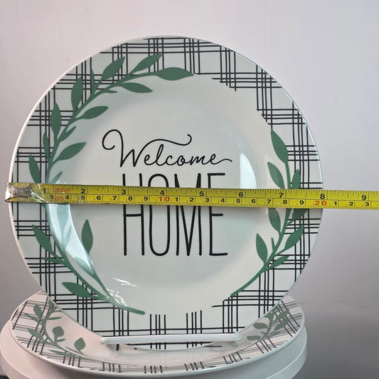 Welcome Home Decorative Ceramic Plate Royal Norfolk 8" Green Leaf Accent