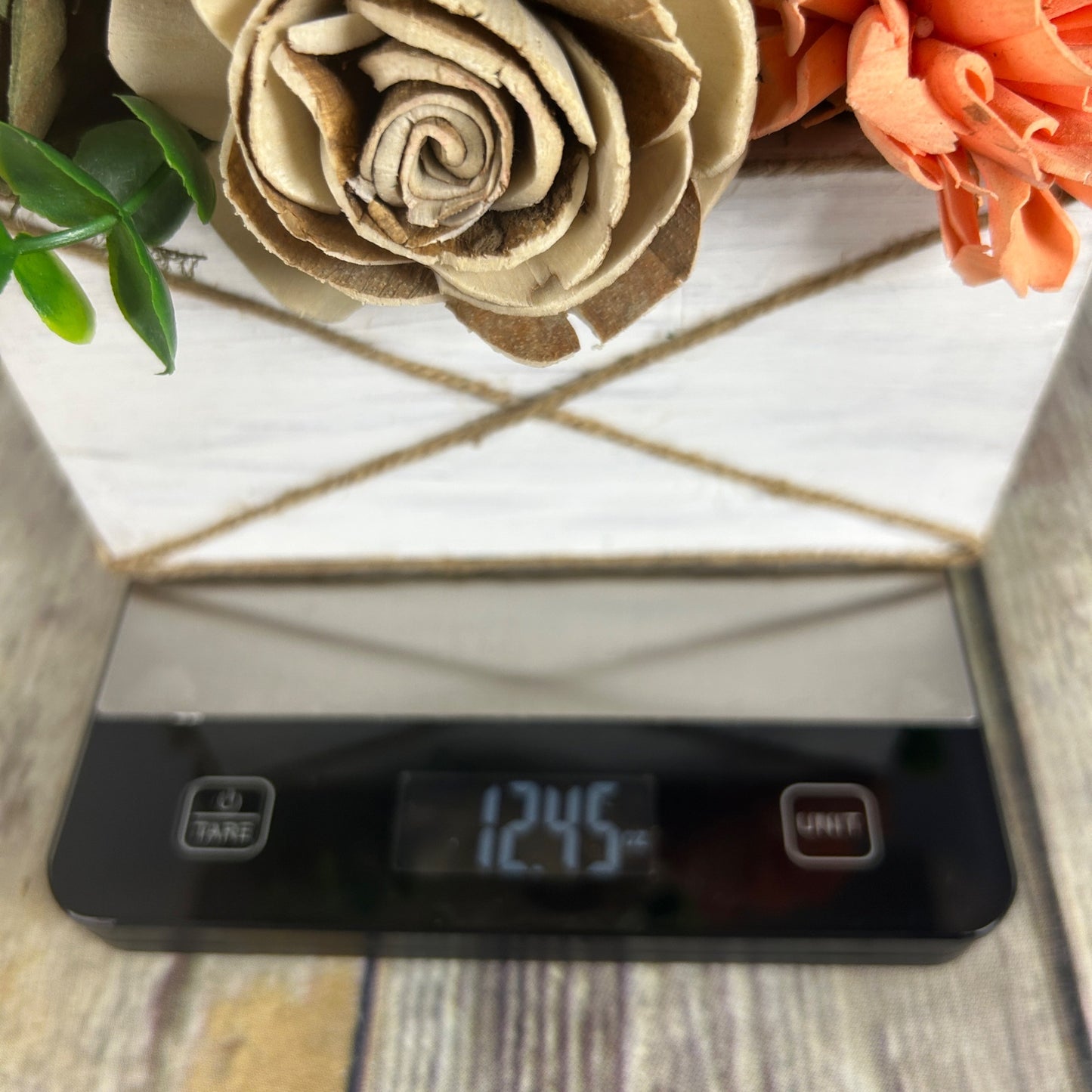 Rustic Sola Wood Flower Arrangement In White Wooden Box