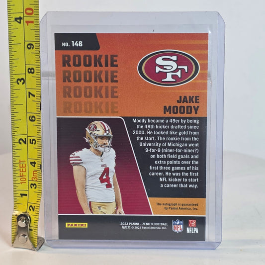 2023 Zenith Jake Moody Rookie Card #146 Red Zone Auto San Francisco 49ers Football Trading Card