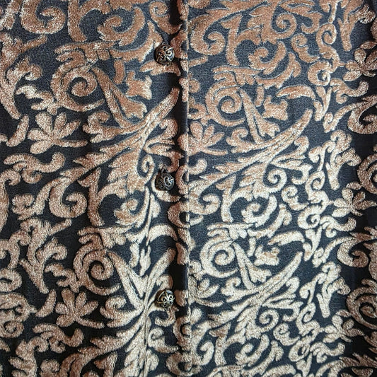 Diane Von Furstenberg Metallic Gold & Black Velvet Button-Up Long-Sleeve Shirt