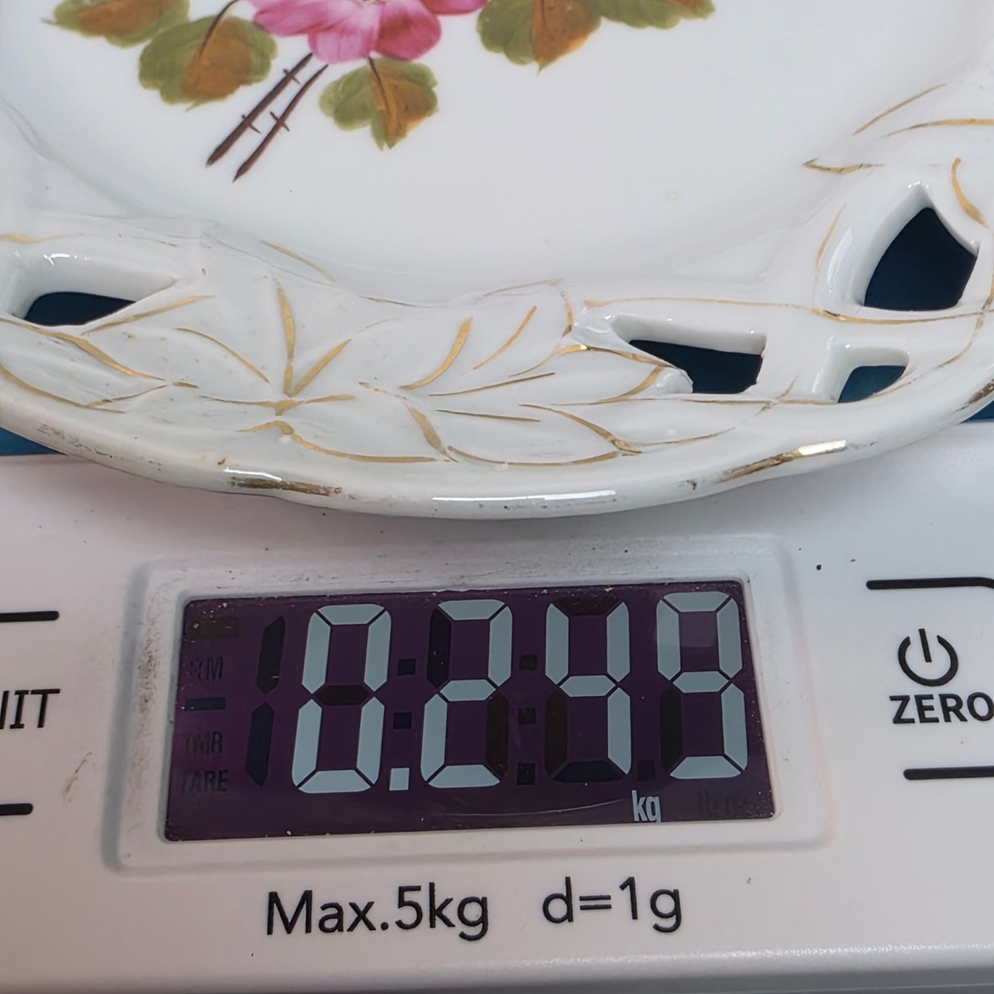 Vintage Porcelain Plate With Hand-Painted Floral Design Cutout Edge Detailing & Gold Accents 7 Inches Diameter