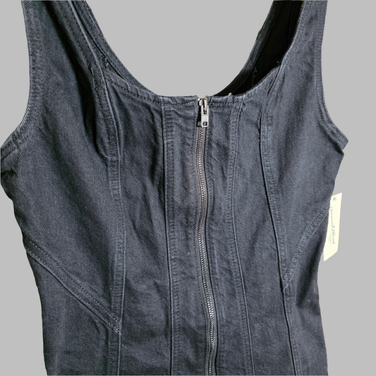NWT New Women's Uniserval Thread Goods Co Black Denim Tank Size 6 Zipper Front