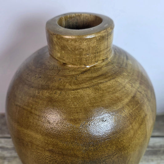Large 12 Inch Decorative Wood Vase Rustic Farmhouse Accent Gold & Brown Tones