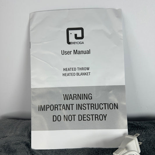 Eheyciga Heated Throw Blanket 50"x60" With Remote Control & Timer 100% Polyester Soft & Cozy ETL Certified Gray Color