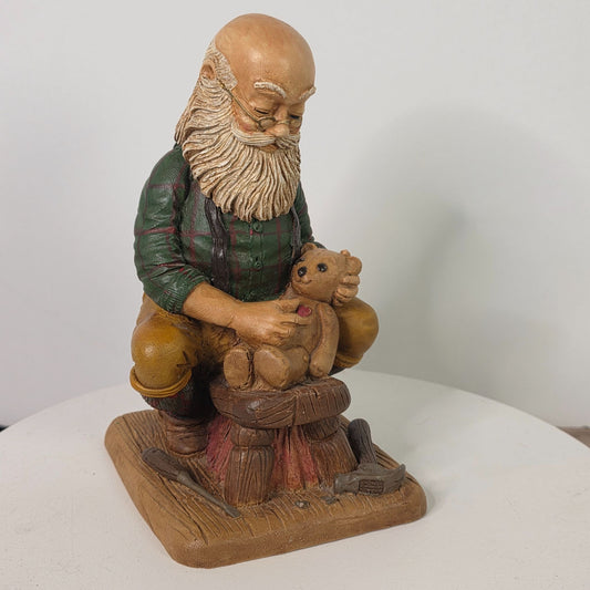 Handcrafted Resin Figurine Of Bearded Artisan Carving Teddy Bear