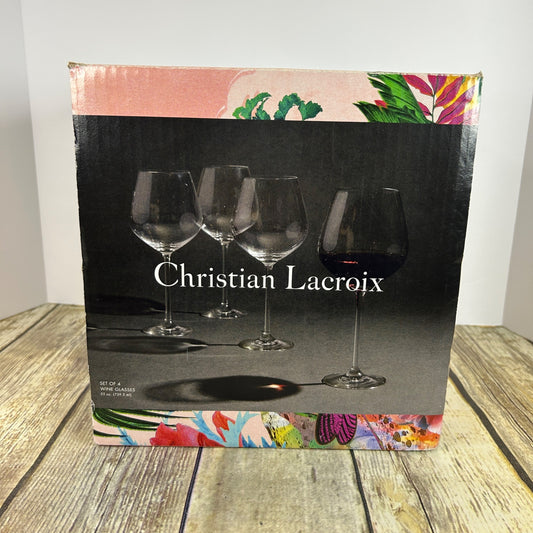 Christian Lacroix Set Of 4 Wine Glasses 22Oz Floral Box Design Elegant Glassware For Entertaining & Dining