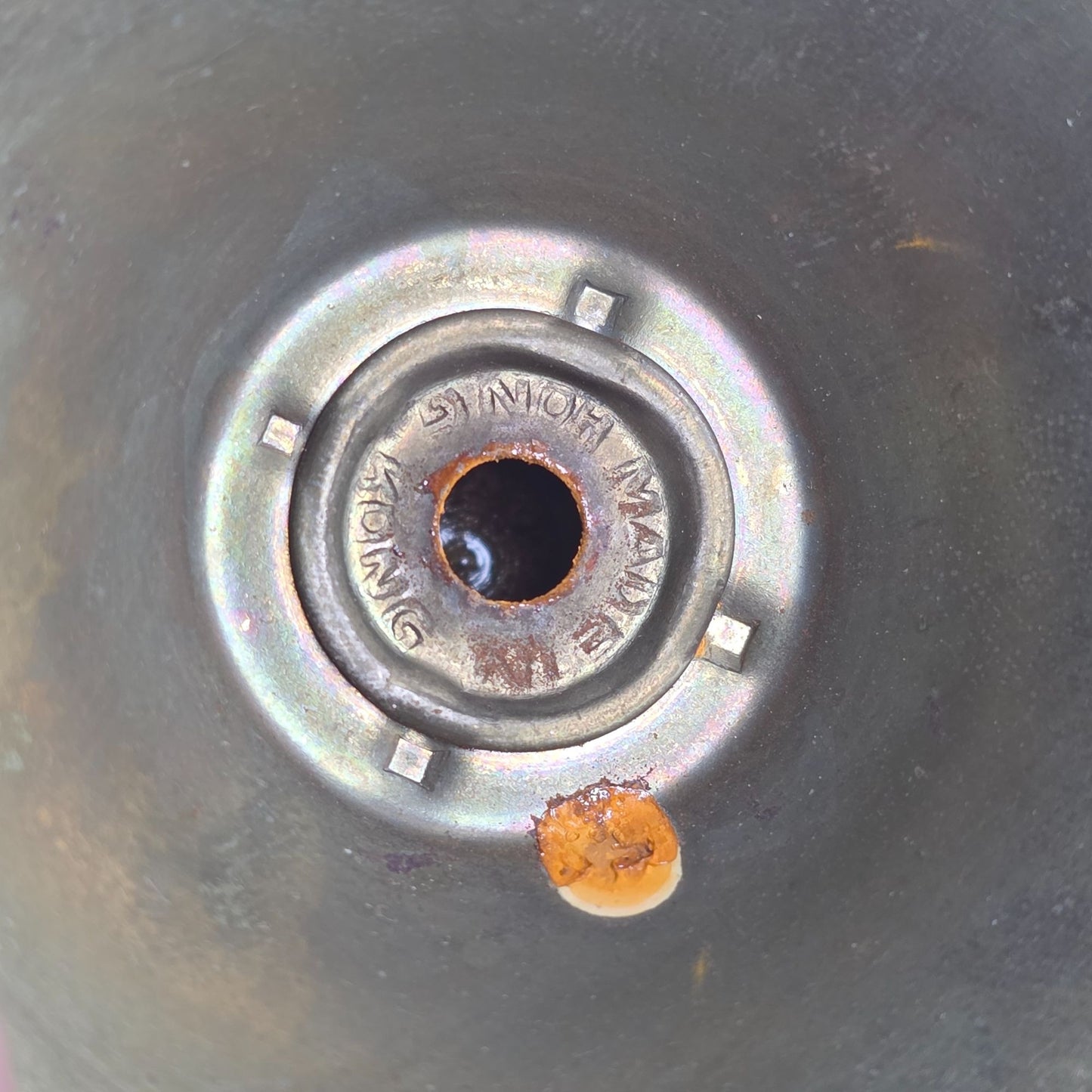 Vintage Amber Glass Oil Lamp With Ribbed Design & Metal Crown