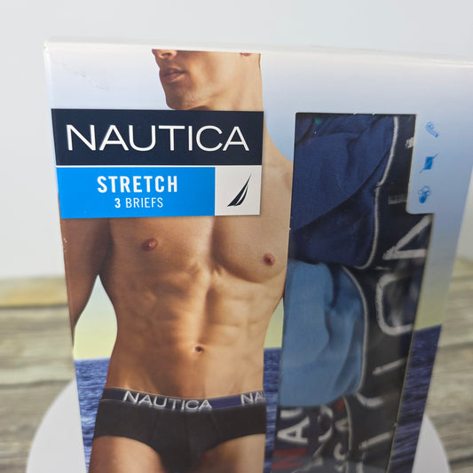 NIP New NAUTICA Stretch Briefs 3 pk Large 36-38 Cotton Tagless