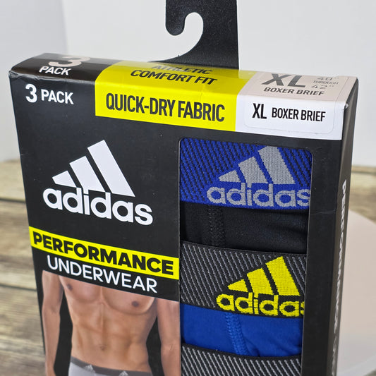 NIP New Adidas Performance Underwear 3 Pk XL Boxer Brief Quick Dry