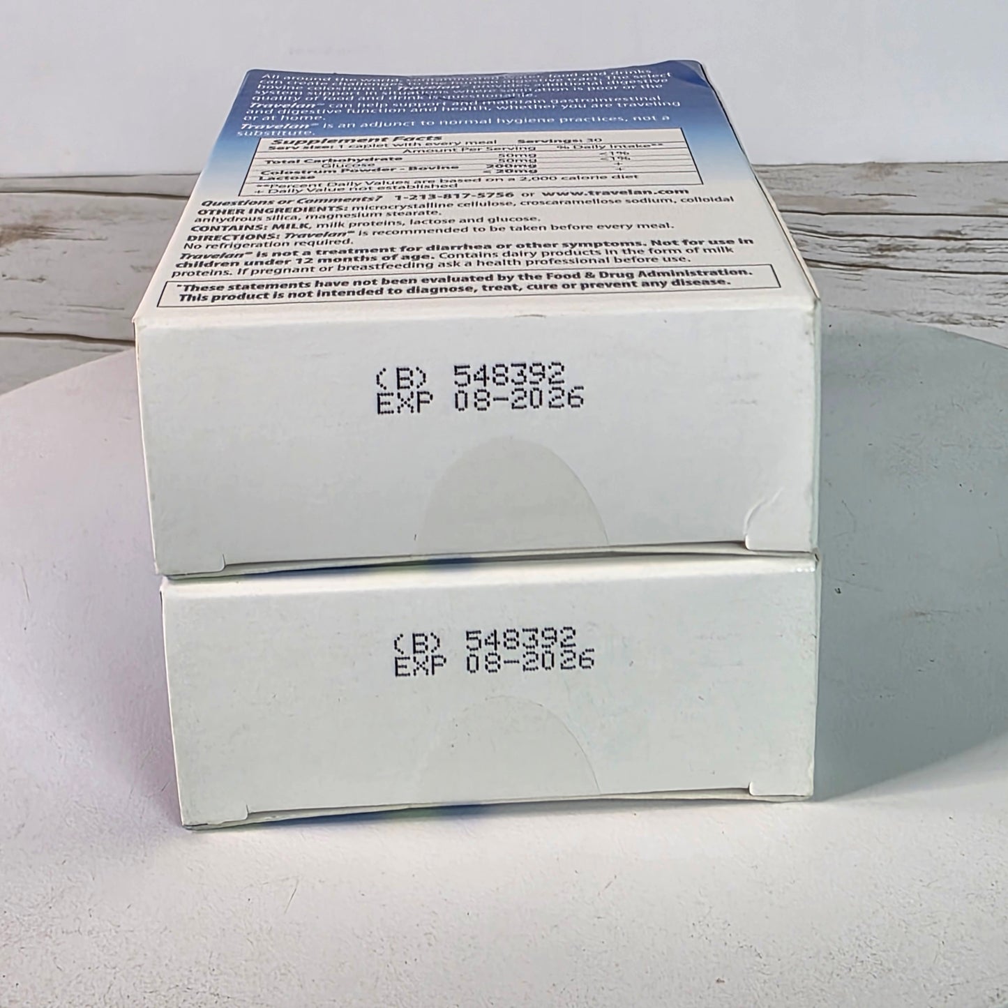 Set of 2 NIB New Travelan Bovine Colostrum Dietary Supplements 200mg/Caplet 30 Caplets/Box