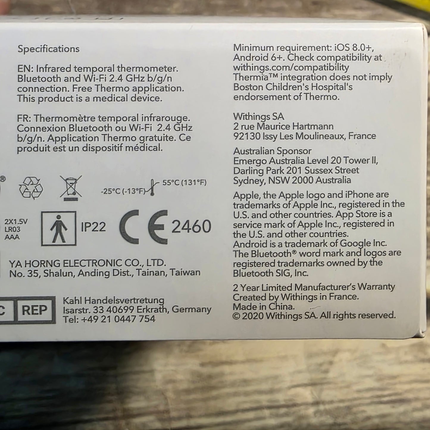 NIB New WITHINGS THERMO Smart Temporal Thermometer