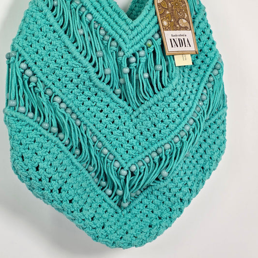NWT New Aqua Blue Woven Shoulder Bag Purse Handcrafted in India