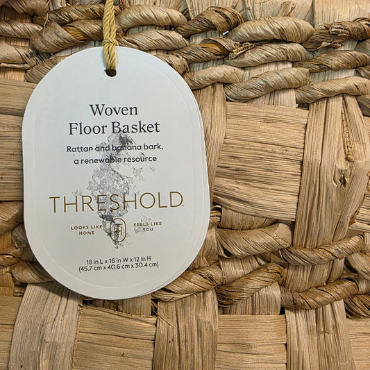 NWT New Threshold Woven Floor Basket Rataan & Banana Bark 18Lx16Wx12H
