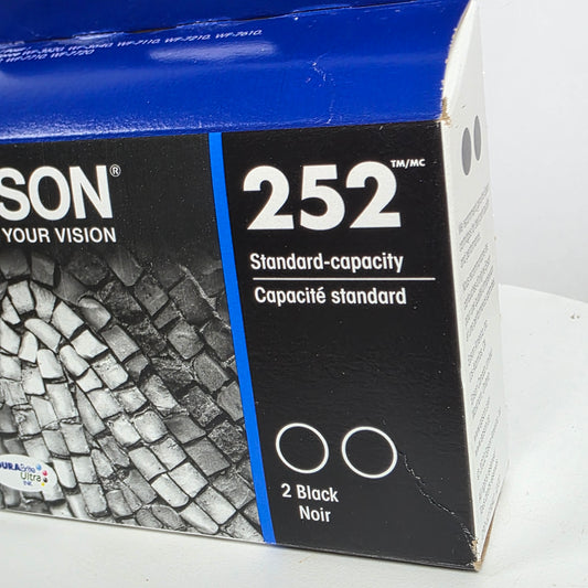 NIB New Epson 252 Standard Capacity DuraBrite Ultra Ink Cartridge Black 2 Pack
