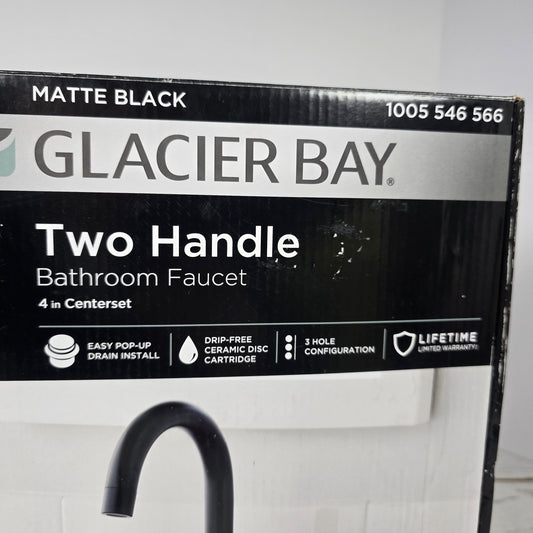 NIOB New Glacier Bay Two Handle Bathroom Faucet 4 in Centerset Matte Black 1005 546 566