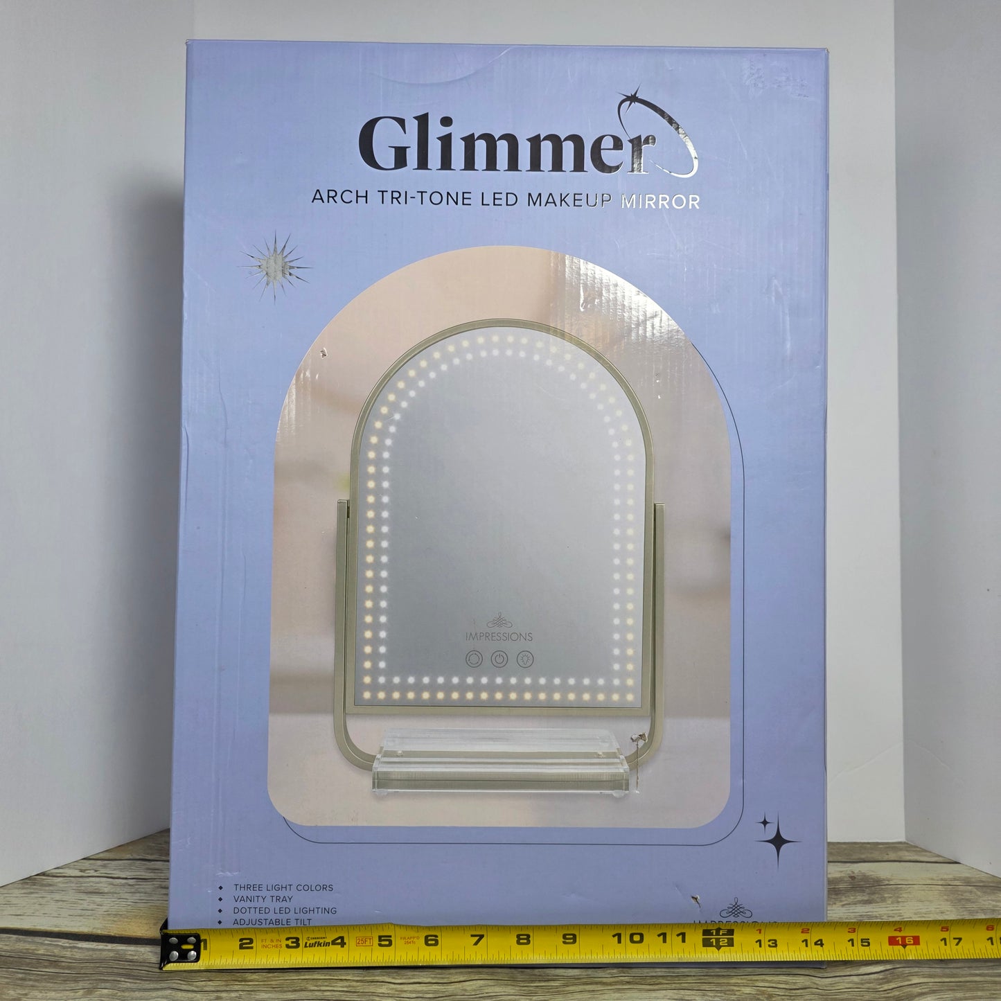 NIB New Glimmer Arch Tri-Tone LED Makeup Mirror Champagne Gold