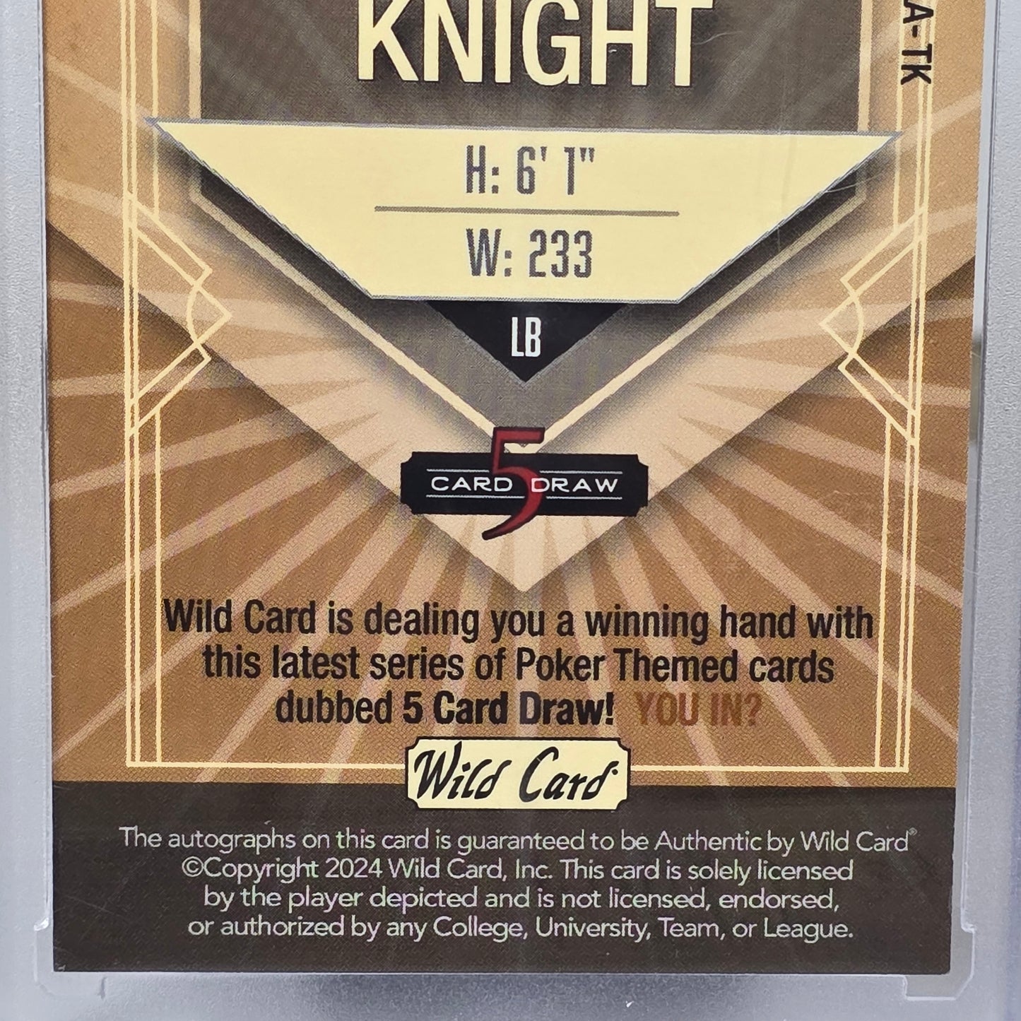 Autographed Tyrice Knight Wild Card 5 Card Draw 1/3