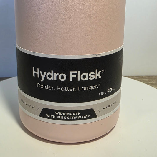 NWT New HYDRO FLASK Wide Mouth Vacuum Insulated Stainless Steel Water Bottle 40 OZ Trillium Pink Leakproof Closeable Straw Lid for Cold Water Drinks