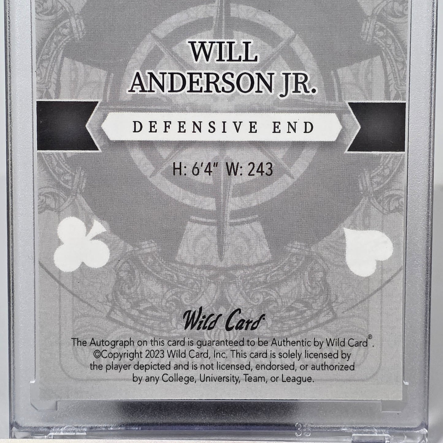 2023 Wild Card 5 Card Draw Autographed Will Anderson Jr. JOKER CASE HIT 1/1
