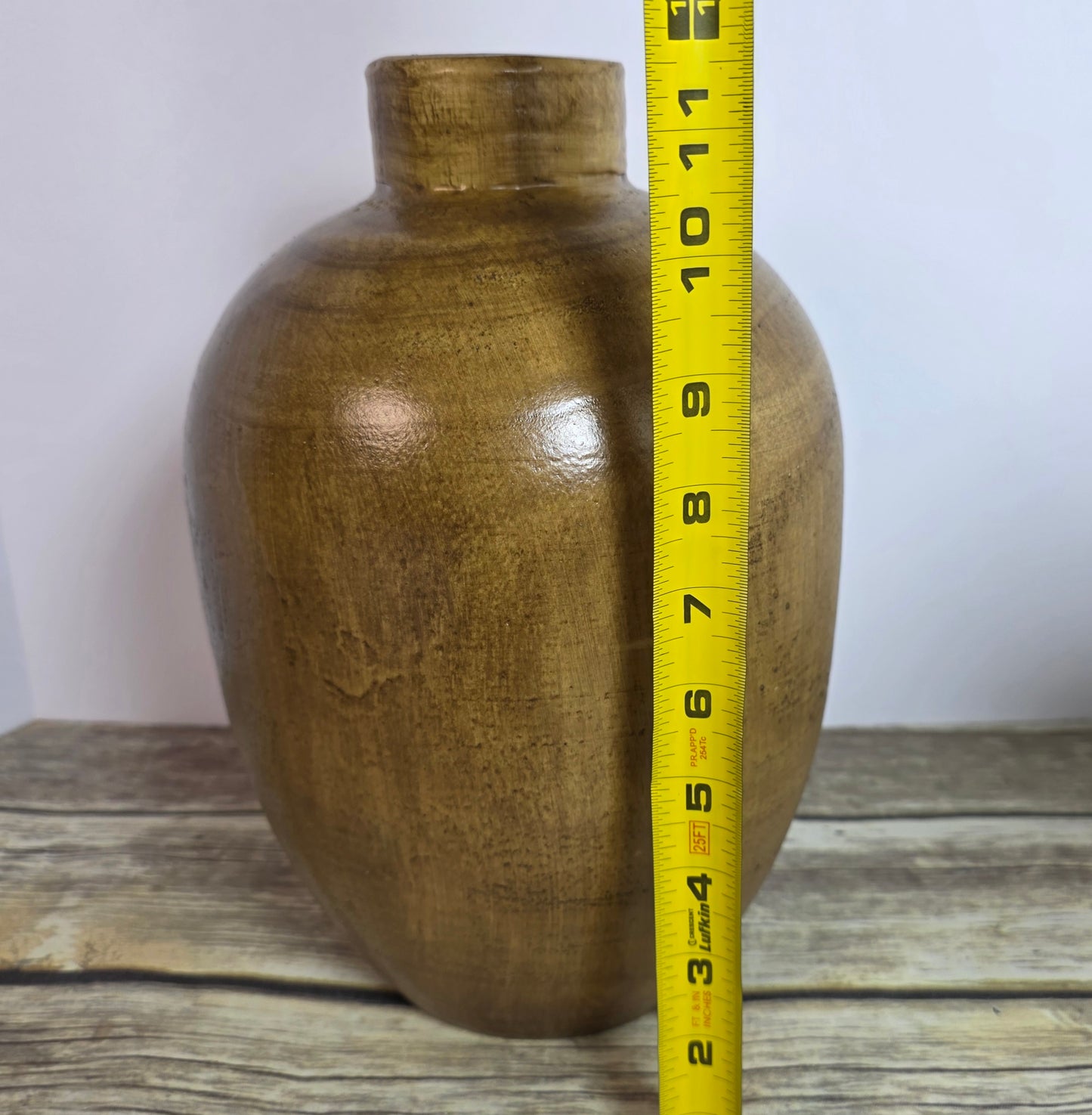 Hand-Carved Wooden Vase Natural 12" Brown