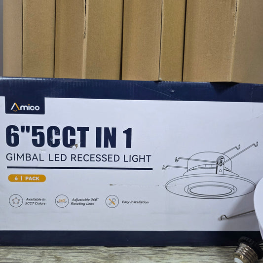 New Amico 6"5CCT IN 1 Gimbal LED Recessed Lights 4 Pack