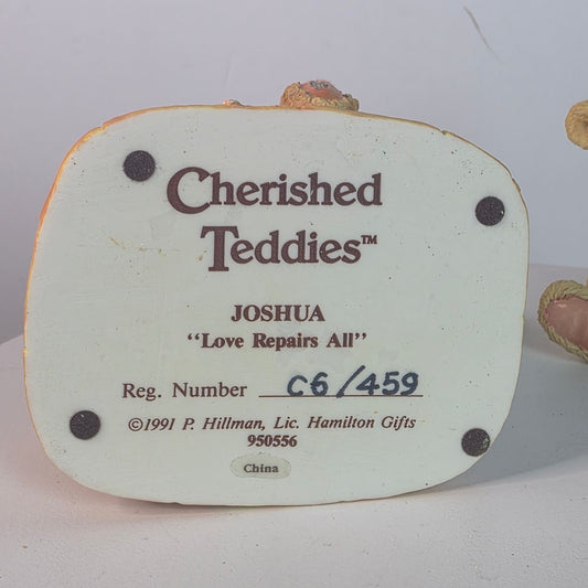 Vintage Cherished Teddies Figurines "Joshua Love Repairs All" & "Arthur August" Collectible Bears