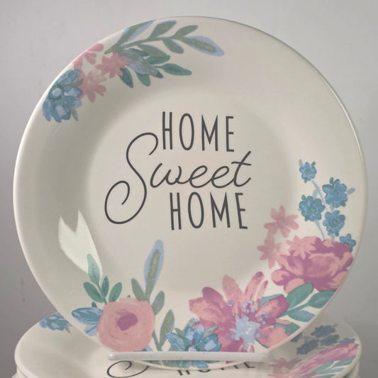 Set 4 Royal Norfolk Home Sweet Home 8" Plates Floral Stoneware Spring New
