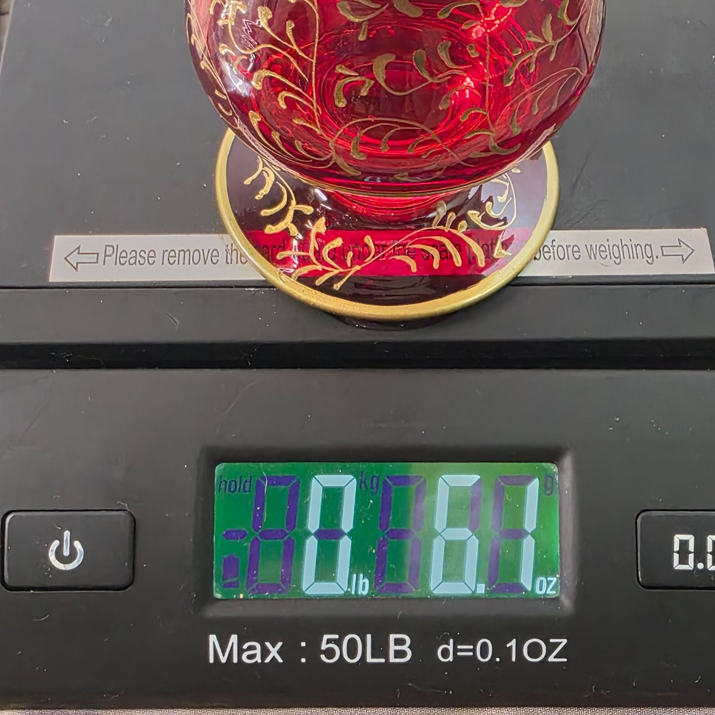 Ruby Red Cranberry Bohemian Czech Flashed Glass Goblet With Gold Filigree Vintage 5 Oz