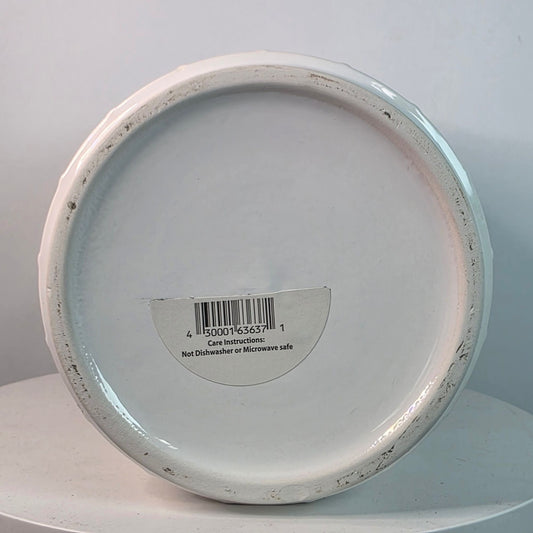 New Honeycomb Textured White Ceramic Storage Jar Canister Covered 8"