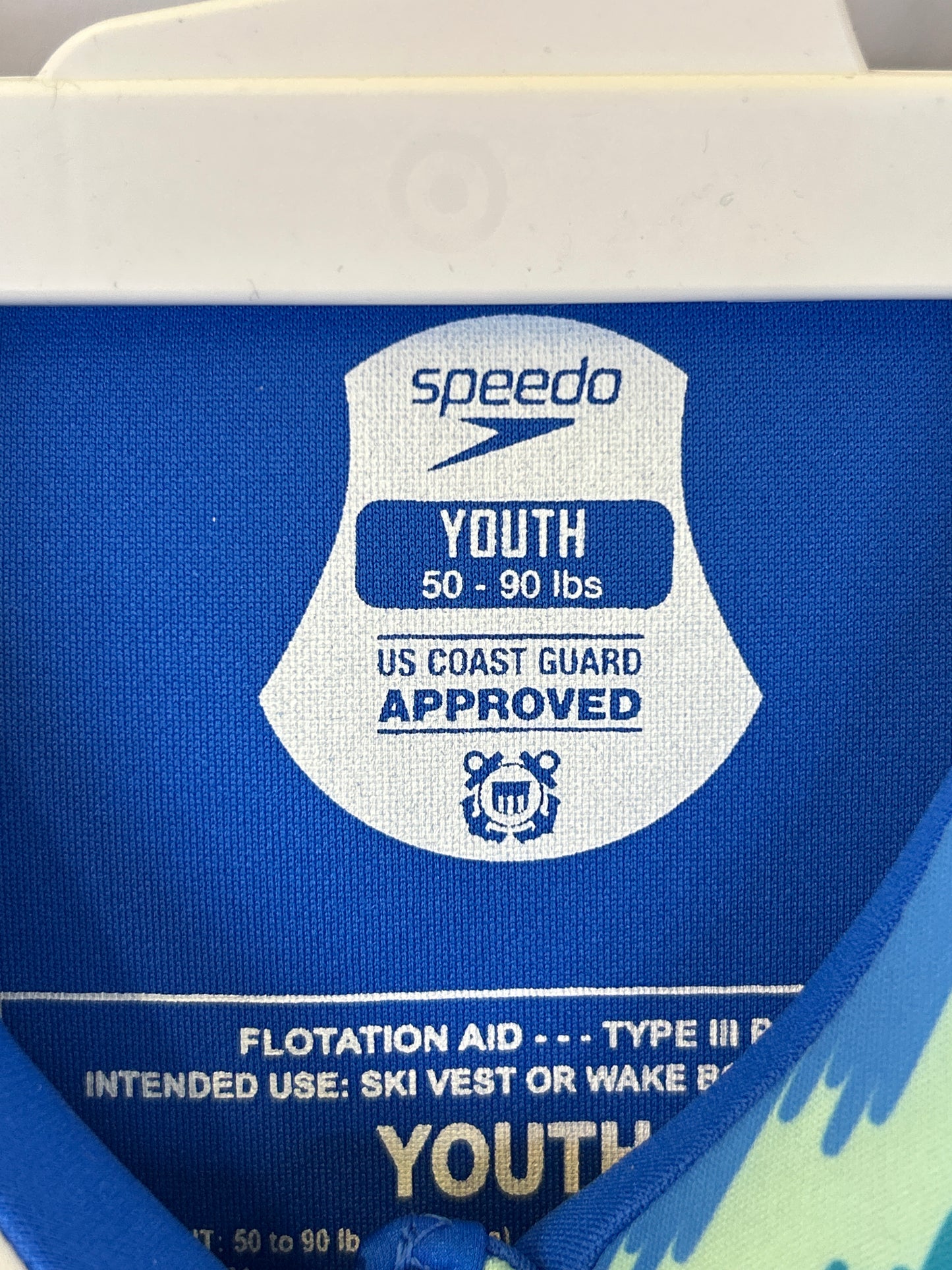 NWT New Speedo Youth PFD Life Jacket Vest Blue Sketch Stripe. 50-90 lbs