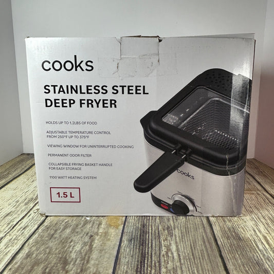 Cooks Stainless Steel Deep Fryer 1.5L With Adjustable Temperature Control & Odor Filter
