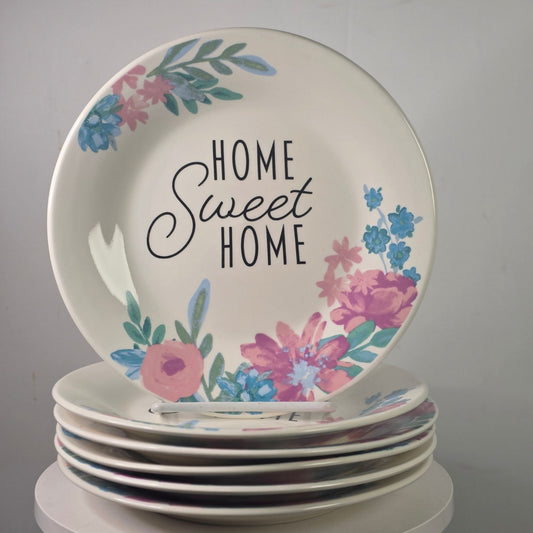 Home Sweet Home Floral Ceramic Plate Set Microwave Dishwasher Safe