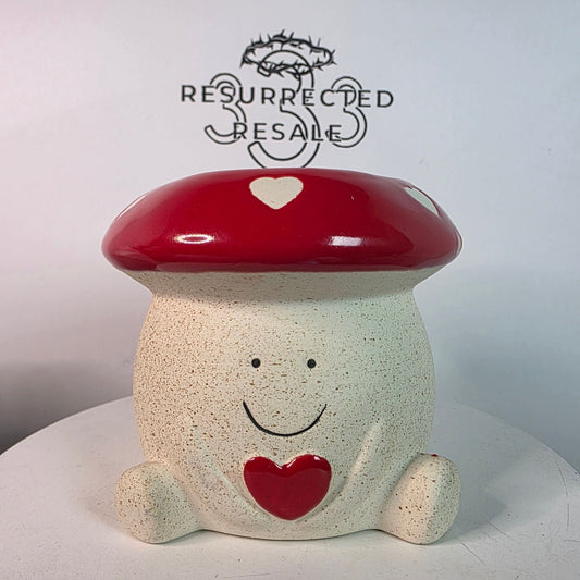 BELAVI Valentines Day Ceramic Mushroom Shaped Planter With Red & White Heart Design