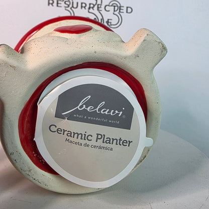 BELAVI Valentines Day Ceramic Mushroom Shaped Planter With Red & White Heart Design