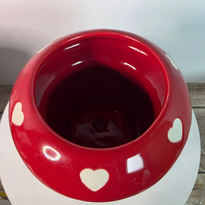 BELAVI Valentines Day Ceramic Mushroom Shaped Planter With Red & White Heart Design