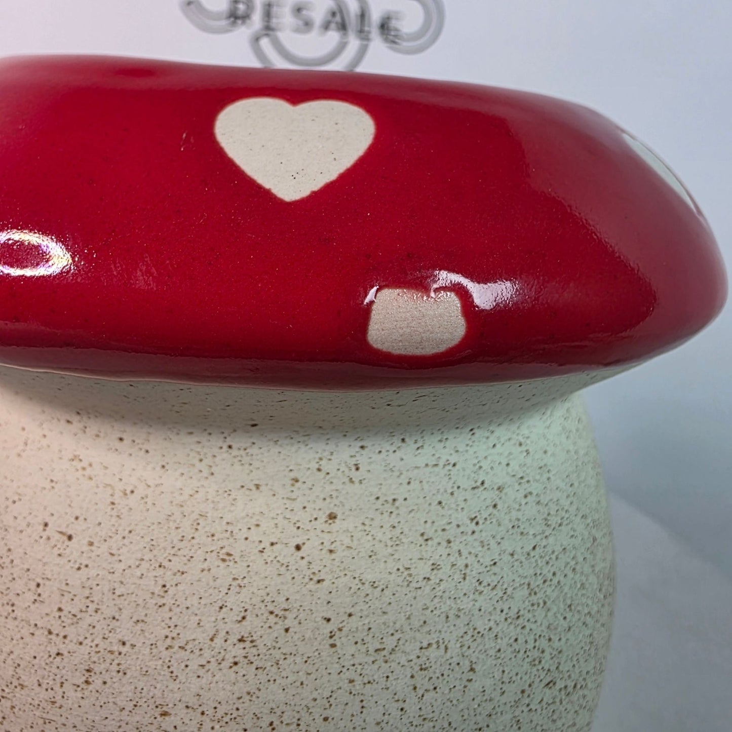 BELAVI Valentines Day Ceramic Mushroom Shaped Planter With Red & White Heart Design