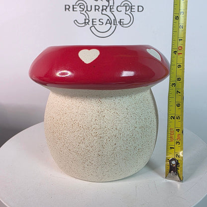 BELAVI Valentines Day Ceramic Mushroom Shaped Planter With Red & White Heart Design