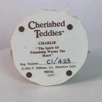 Cherished Teddies Figurine "Charlie" With Bunny & Holiday Decor